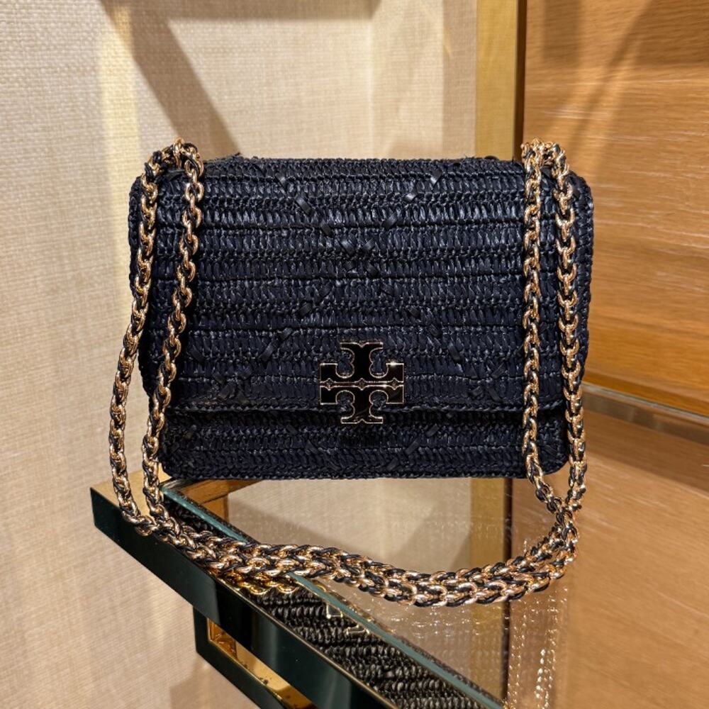 NEW‼️Tory Burch Britten Raffia Crochet Small Shoulder Bag 183122 $670 Black